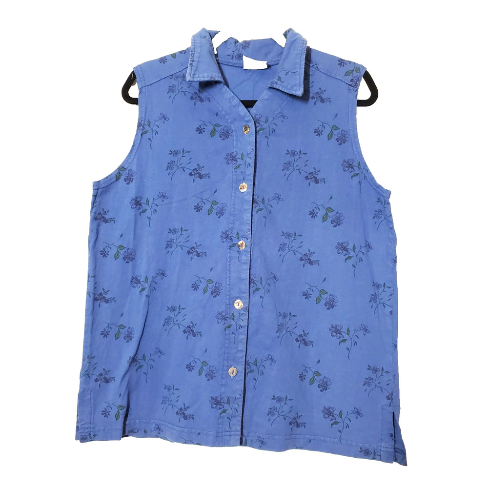 Cotton 2 Wear Art To Wear Floral Vest Top Womens Large Made In USA Blue Tunic